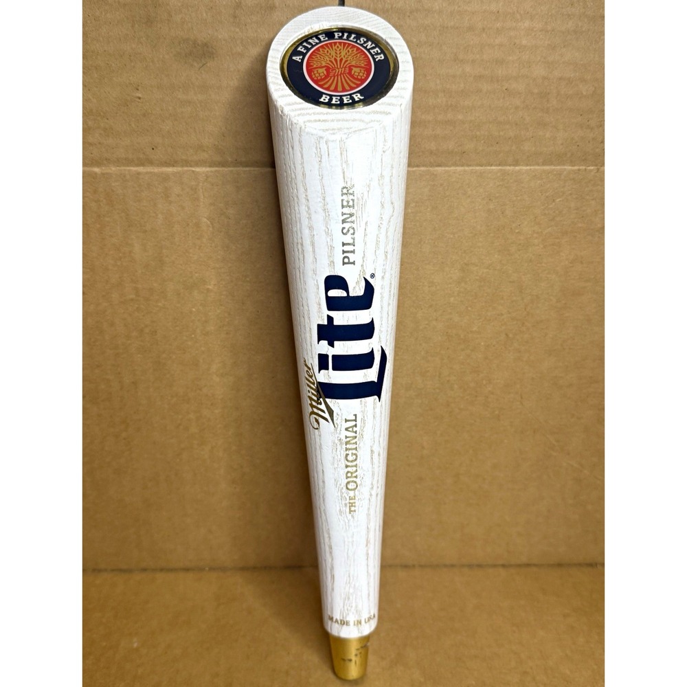 Miller Lite Beer Tap Handle Knob White Woodgrain "A Fine Pilsner Beer"